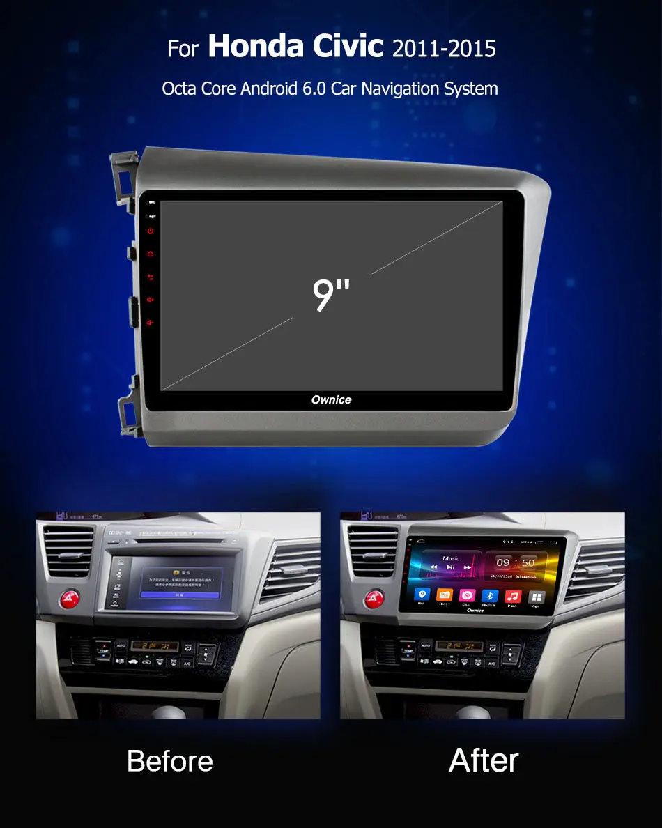 Top Ownice C500+ G10 Android 8.1 eight core 2GB RAM 32GB ROM Car Radio player GPS For Honda Civic 2011 - 2015 Support 4G DAB+ DVD 2