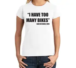 Стиль Для женщин из черного тонкого сукна вырез под горло у меня слишком много велосипеды сказал не байкер забавные Молодежные футболка с