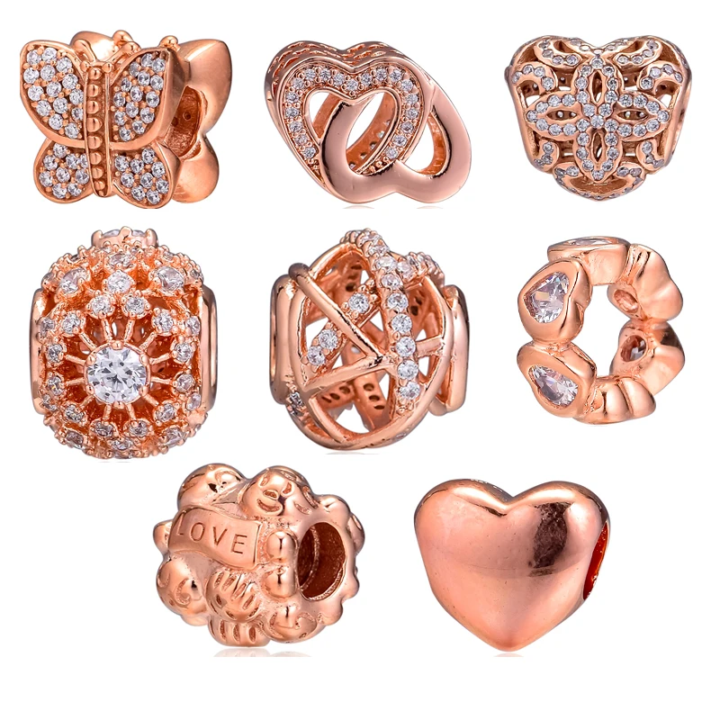 

Rose Beads Pave butterfly Family Entwined Love Appreciation Inner Radiance 100% 925 Sterling Silver Charm Fit Bracelets