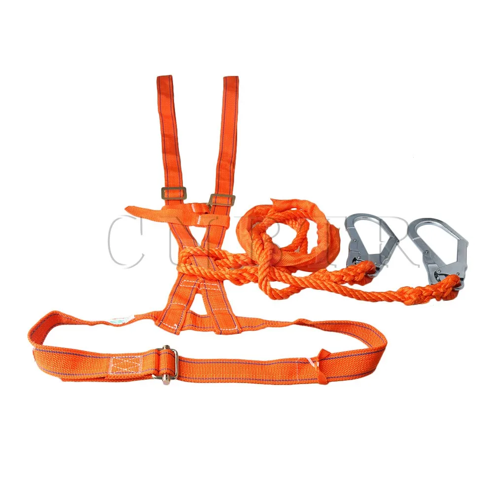

CNBTR 170CM Length Orange Nylon Rope Fall Protection Safety Harness Lanyard with Double Snap Hook for Height Work