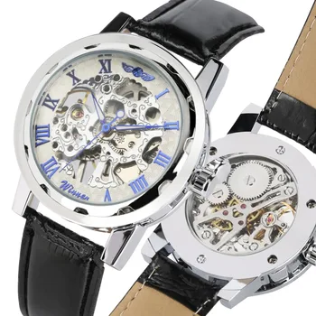 

Mechanical Watch Hand Wind Steampunk Mens Watch Top Brand Luxury Casual Leather Band Skeleton Clock Male Business reloj hombre