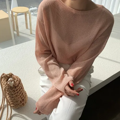 

Knitted Sweaters 2019 Autumn Short Sleeve O-neck Thin Loose Korean Style Chic Casual Knitwear Robe Femme Elegant Mujer