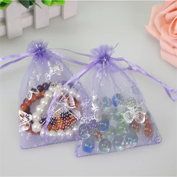 

2016 New Design Light Purple Bronzing Organza Bags 100pcs/lot 13x18cm With Silver Butterfly Jewewlry Gift Festival Bags