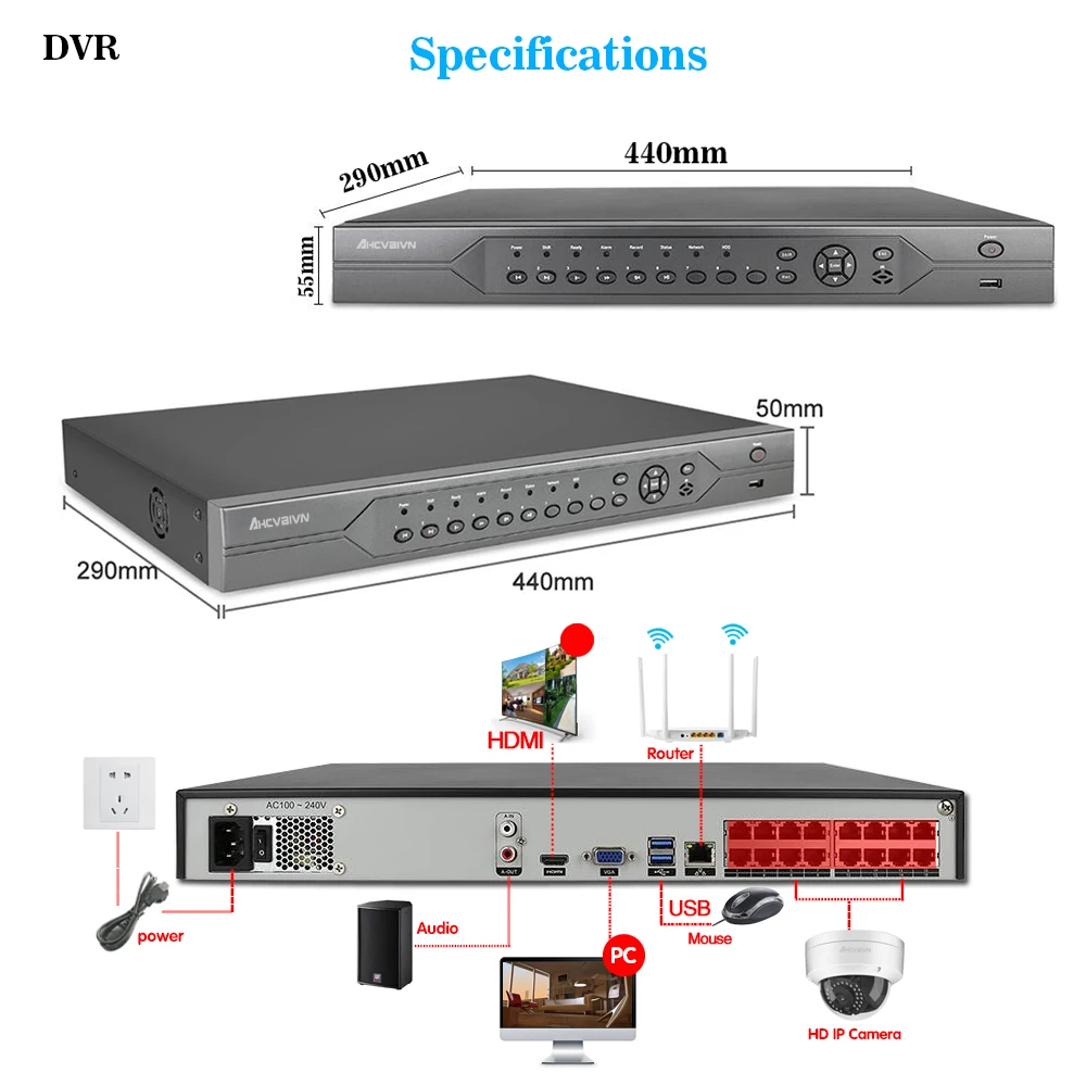  16CH 2MP 4MP 5MP POE NVR CCTV Sistema de Seguridad 16 Uds IR al aire libre grabación de Audio inter