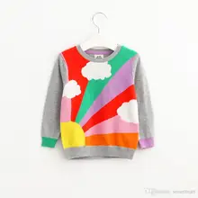2016 New Cute Kids Girls Rainbow Sweaters Pullover Candy Knitted Tops Fall Winter Blouse 5pcs/lot Wholesale