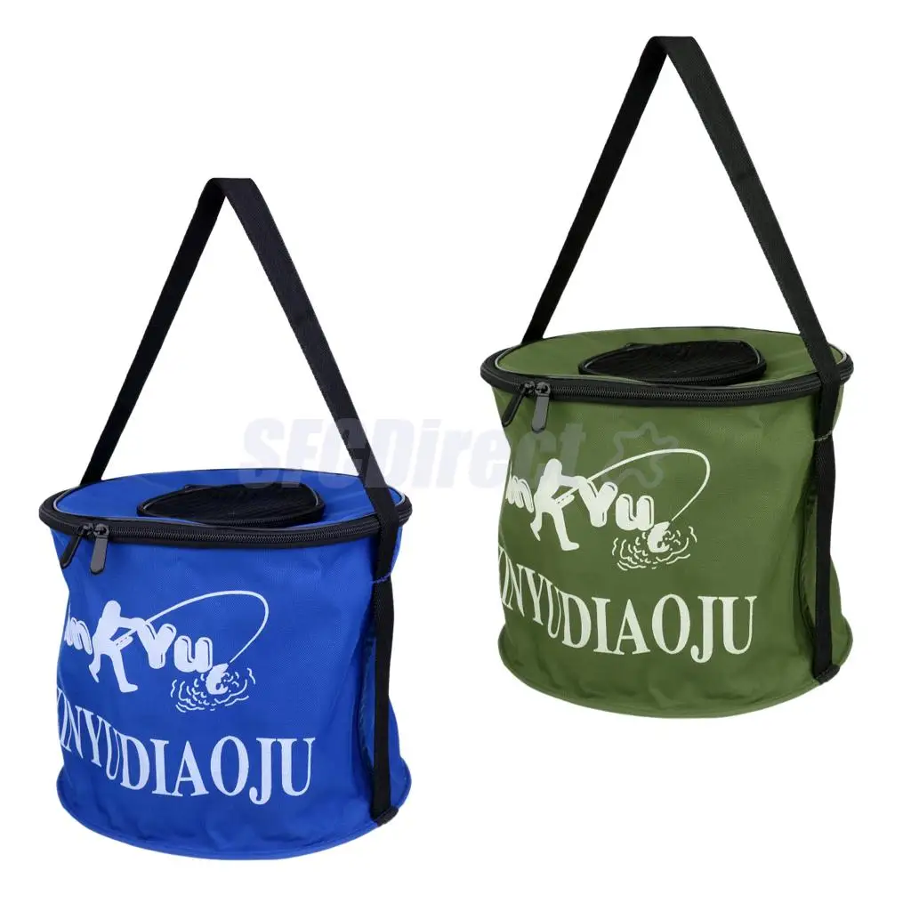 

Oxford Cloth Portable Round Fish Bucket Tackle Box Water Container Pail for Fishing Camping Travel Gardening Color Random