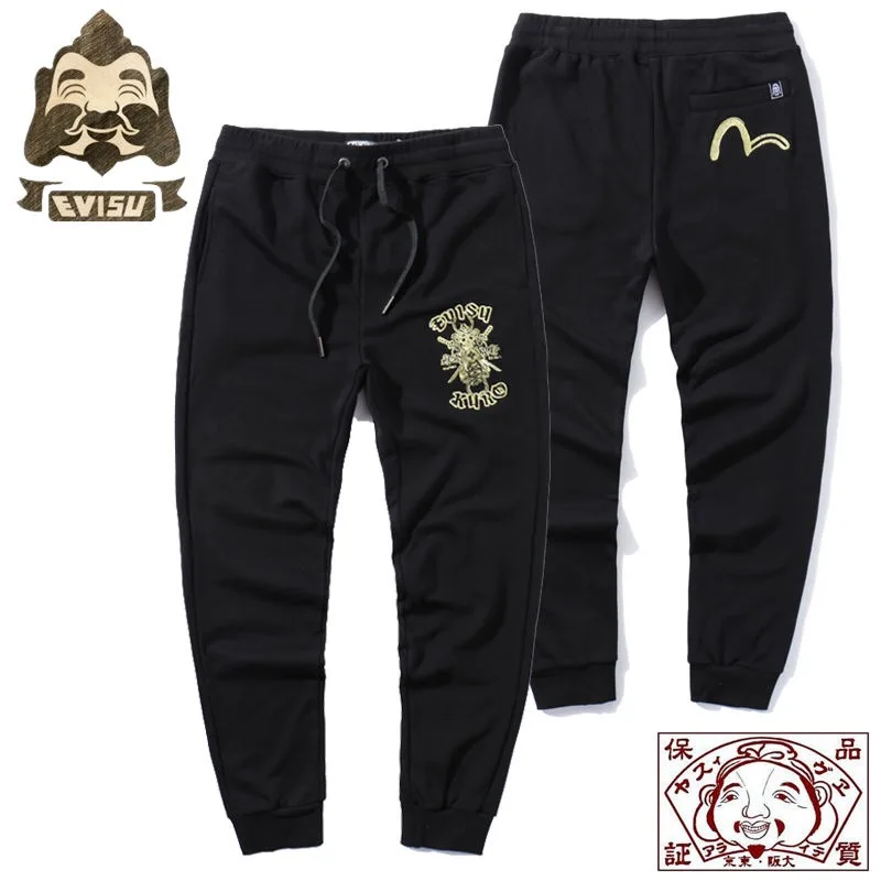 Evisu Череп Вышивка мужские повседневные брюки хлопок теплые дышащие спортивные брюки мужские повседневные черные трусы брюки F099
