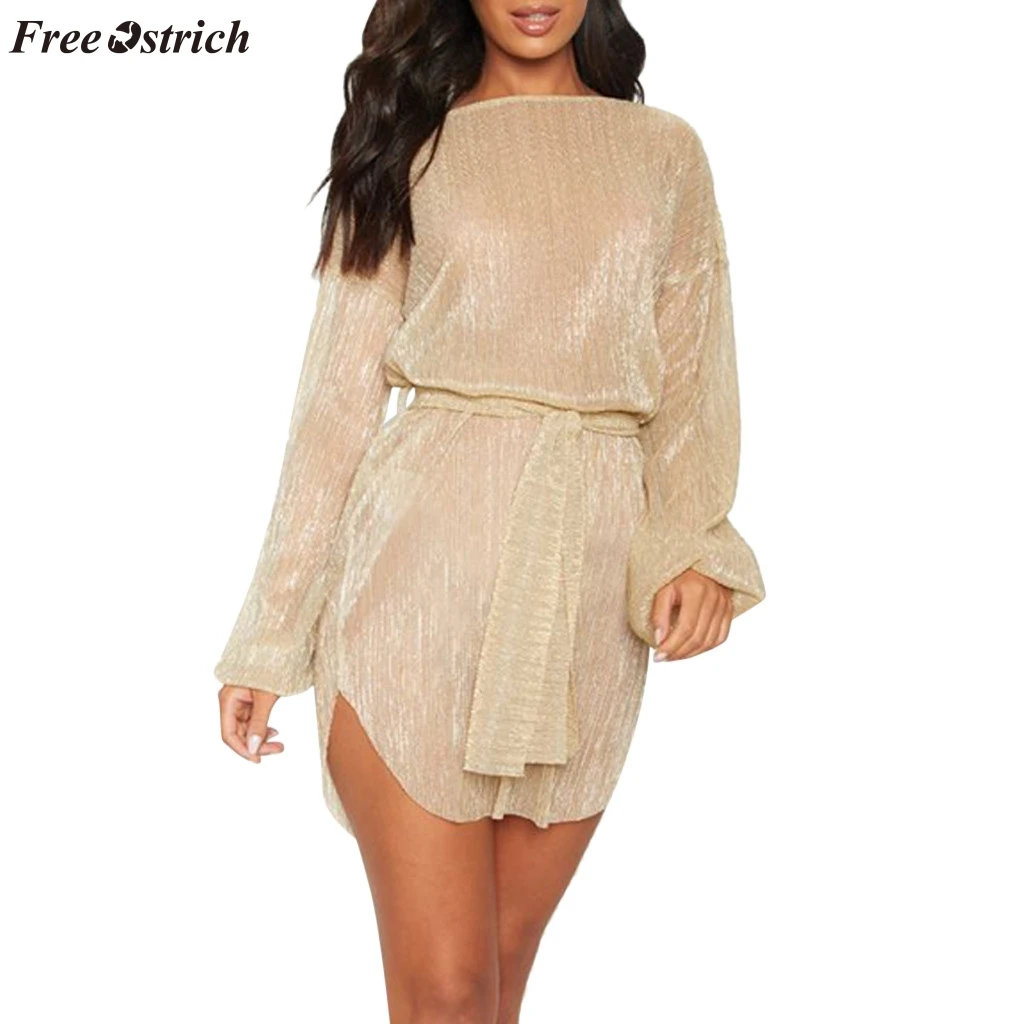 

FREE OSTRICH Women's Sexy Mesh Perspective High Waist Bandage Irregular Dress Retro Spring Vintage Country Rock perfect Dress