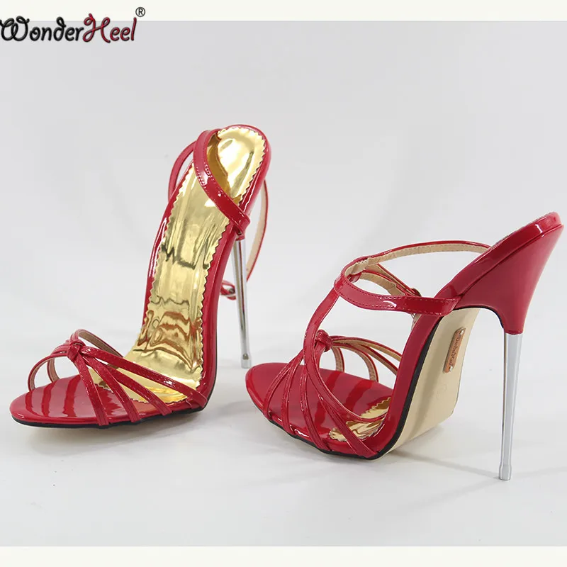 Wonderheel/пикантные женские босоножки из искусственной кожи на очень высоком каблуке 16 см с ремешком и пряжкой на металлическом каблуке