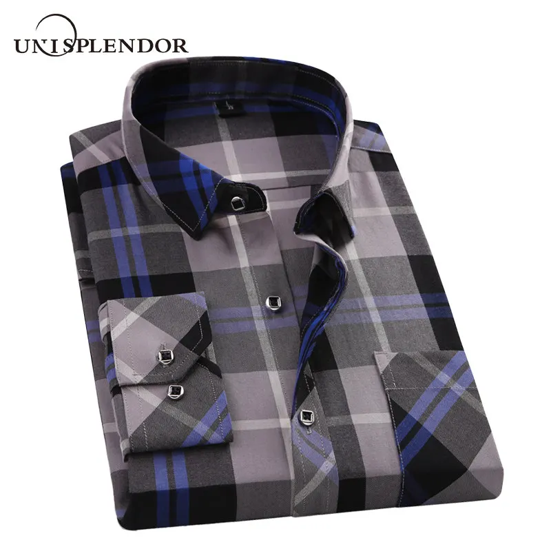 

Men Plaid Shirt New Fashion Spring Man Casual Shirts Male Flax Dress Shirts Slim Fit Turn-Down Long Sleeve Mens Shirts YN10469