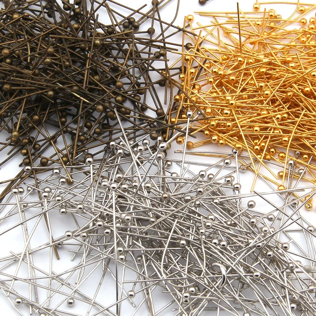 300pcs Head Pins for Jewelry Making, Eyepins, Plated Gold Ballpin