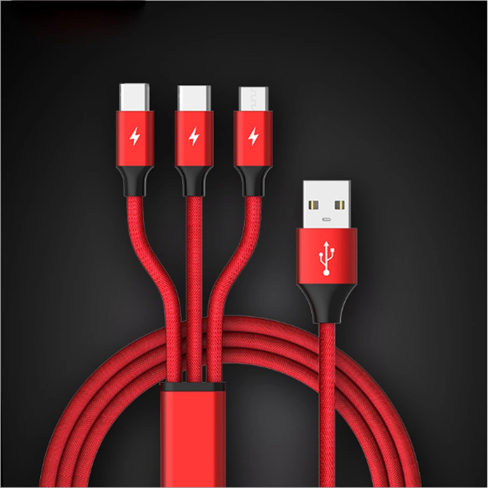 

3 in 1 Cable Micro USB Type C 8 pin Charger Cable for iPh Cord Fast Charging Cables for Xiaomi/ Huawei /Android 1.2M