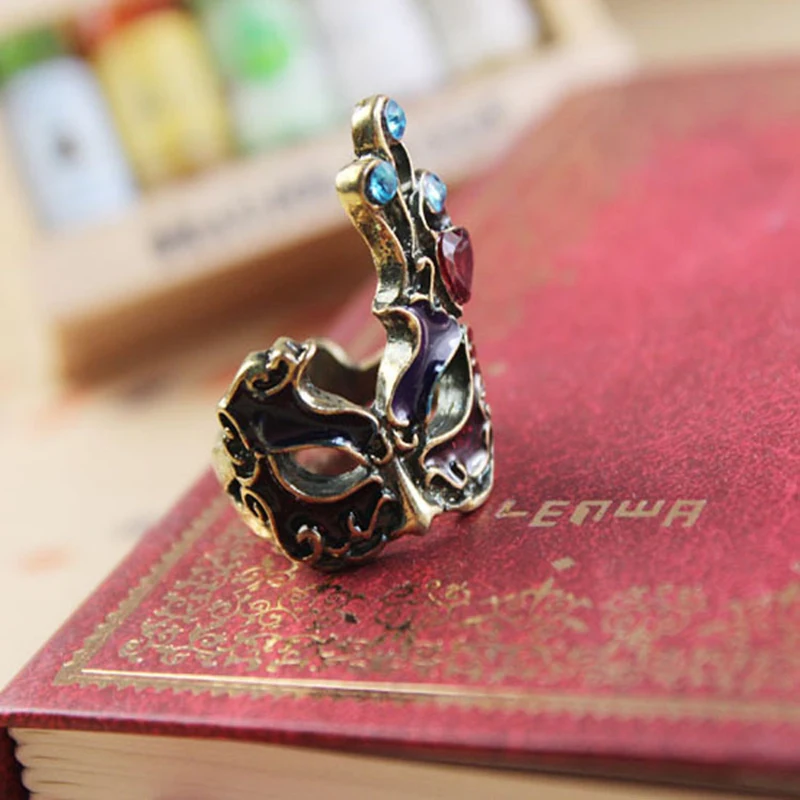 

Retro Facial Mask Shape Rings Blue Red Oil Spout Mystical Rings for Women