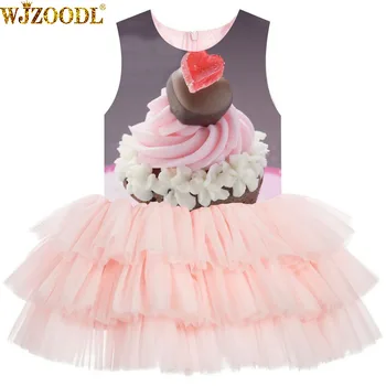 

Girl Birthday Party Dress Girls Dresses For Wedding Delicious cake print Formal Princess Ball Gown Kids fashion dresse