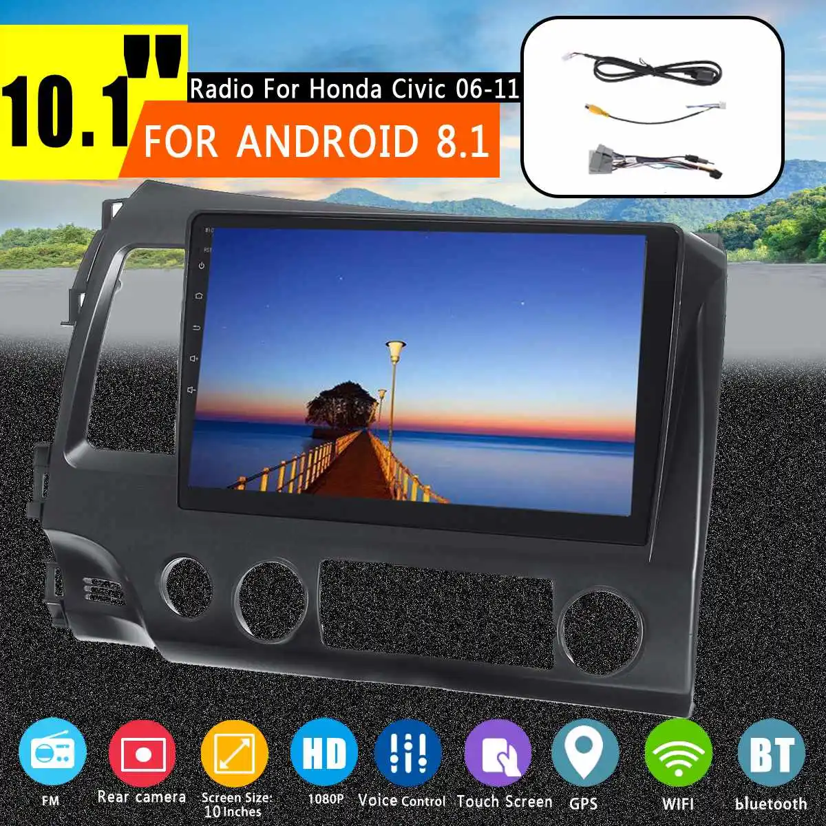 

for Android 8.1 2 Din 10.1 Car bluetooth Radio Stereo Left driving For Honda for Civic 2006 2007 2008-2011 GPS Mutimedia Player