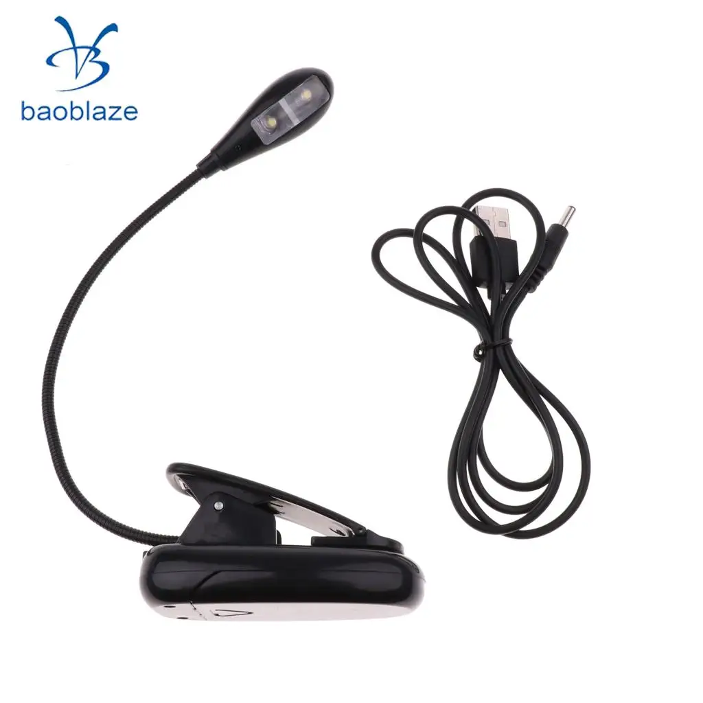 Portable Travel Flexible Neck 2led Clamp clip-on Reading book light Lamp, Battery and USB Powered , 2 ways to offer power	