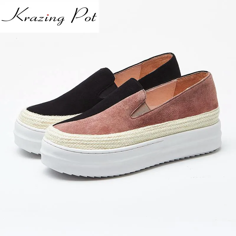 

Krazing Pot sheep suede slip on superstar round toe sneaker mixed colors causal shoes women high quality vulcanized shoes L66
