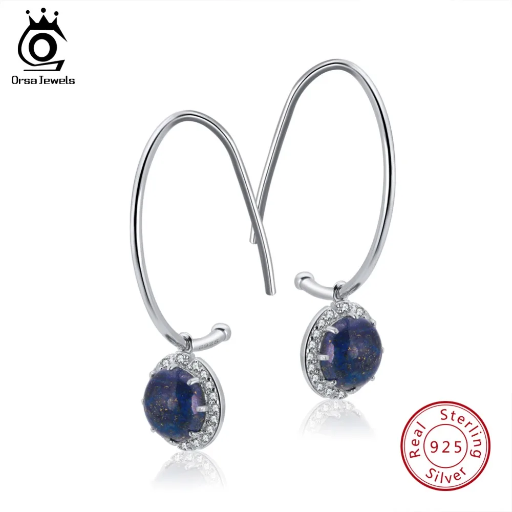 

ORSA JEWELS Real 925 Sterling Silver Drop Earrings Prong Setting Lapis Lazuli AAA Zircon Women Earring Fashion Jewelry SE68-L