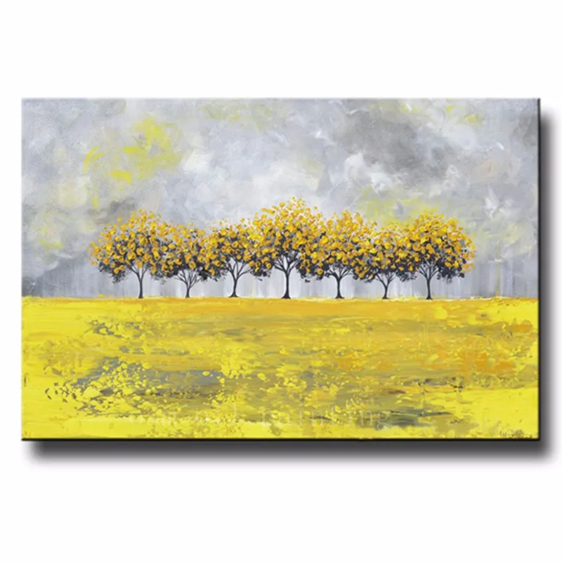 

Handpainted Abstract Knife Landscape Oil Paintings on Canvas Modern Home Decor Wall Art Large Gold Yellow Trees Scenery Pictures