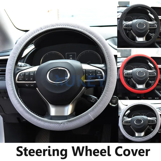 1Pc Breathable Car Auto Elastic Handmade Skid Proof Steering Wheel Cover For Summer Use Non Slip 38cm Black/Red/Gray Cool 6