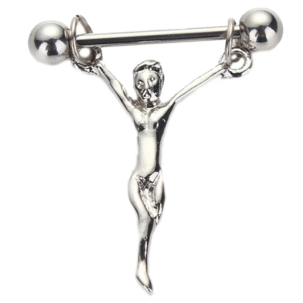 

1Pc Stainless Steel Nipple Piercing Statue Jesus Nipple Barbells Chains Statue Of Jesus Nipple Shields Bars Body Jewelry