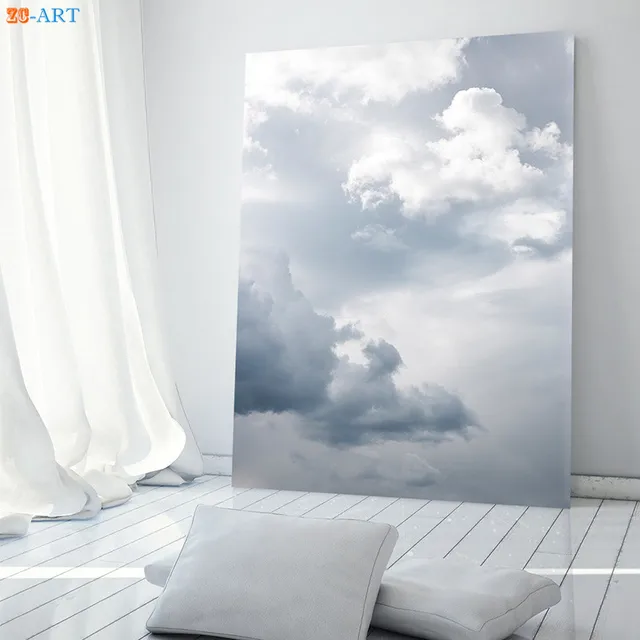 Modern Blue Sky Cloud Storm Prints Light Blue Picture Nordic Nature Wall Art Large Canvas