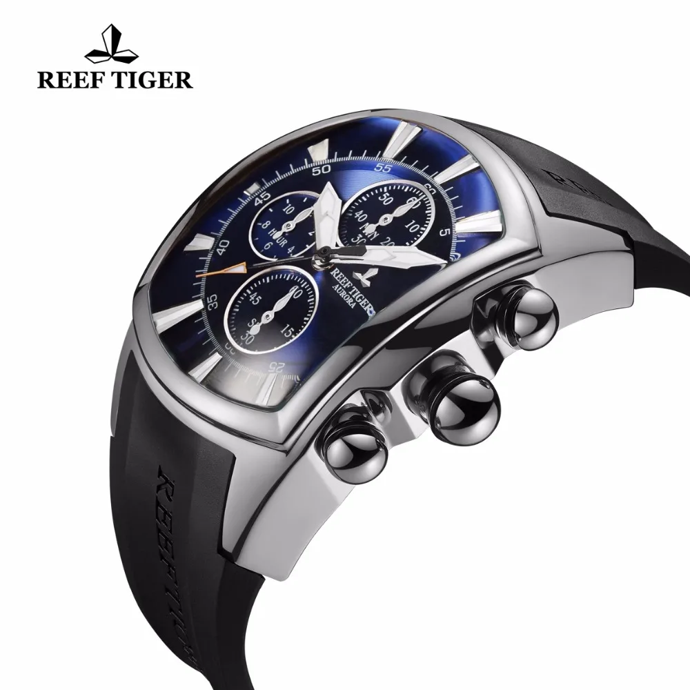 Reef Tiger/RT мужские спортивные часы хронограф водонепроницаемый синий циферблат Мужские механические Автоматические часы Diver Relogio Masculino