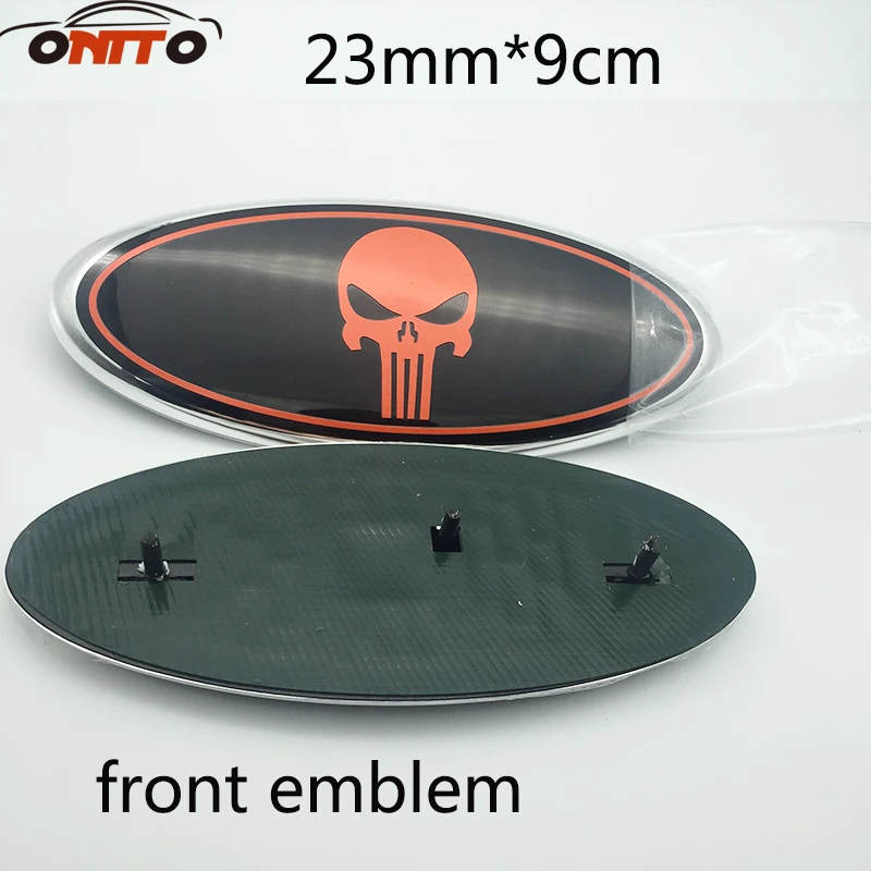 

1pcs 23*9cm F-150/F-250/F-350 red skull oval front grille or rear tailgate 9 inch emblem Front & Rear Badge Emblem punisher hood