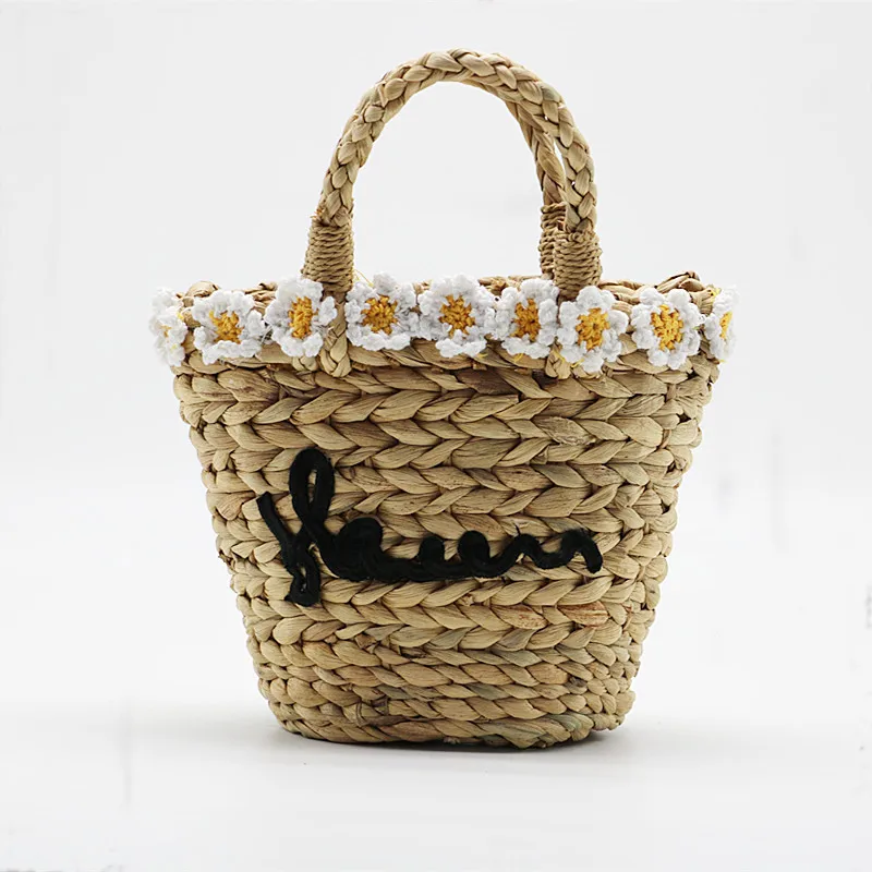 

Handmade Cute Small Beach Tote with Flowers, Handbag Straw Woven Bag, Shoulder Bag