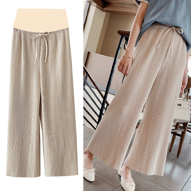 

2920# 9/10 Length Wide Leg Loose Maternity Pants Elastic Waist Belly Casual Pants Clothes for Pregnant Women Summer Pregnancy