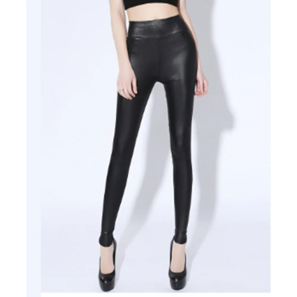 

zeagoo Length Casual Full Fashion High Casual Leather Waist Leggings Women Party Trouser Faux Solid Black Big Size