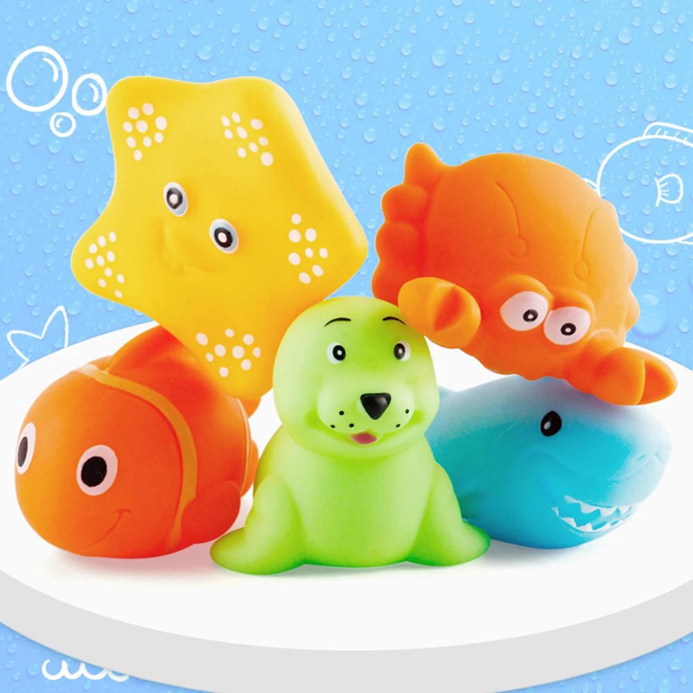5 предметов в комплекте, детские игрушки для ванной рыболовная сеть Rubber Duck морские животные Игрушки для ванны для ребенка детские гетры для младенцев, Ванная комната бассейн; душ игра