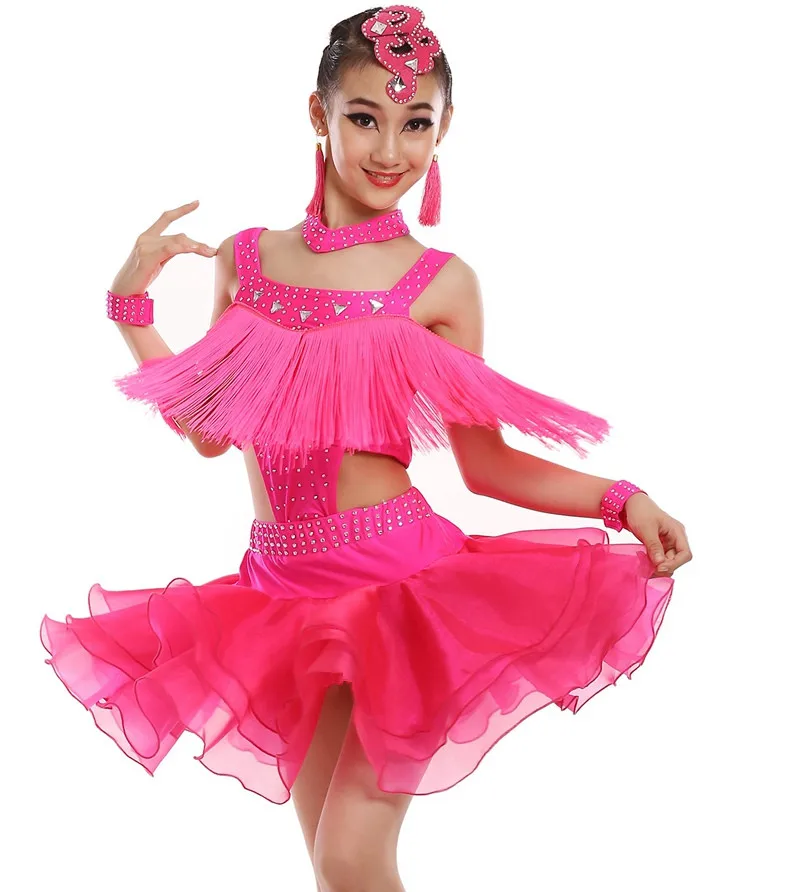 customize girl black white red Latin font b dance b font dress children split tassel sequined