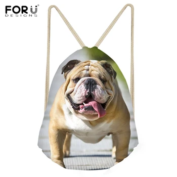 

FORUDESIGNS Cute 3D Puppy England/British Bulldog Printing Backpacks for Girls Fashion Softback Travel Drawstring Bag Beach Bag