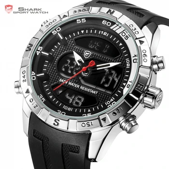 

Hooktooth SHARK Sport Watch for Men Double Movement Chronograph Alarm LCD Male Clock 3ATM Water Resistant Black Stopwatch /SH596