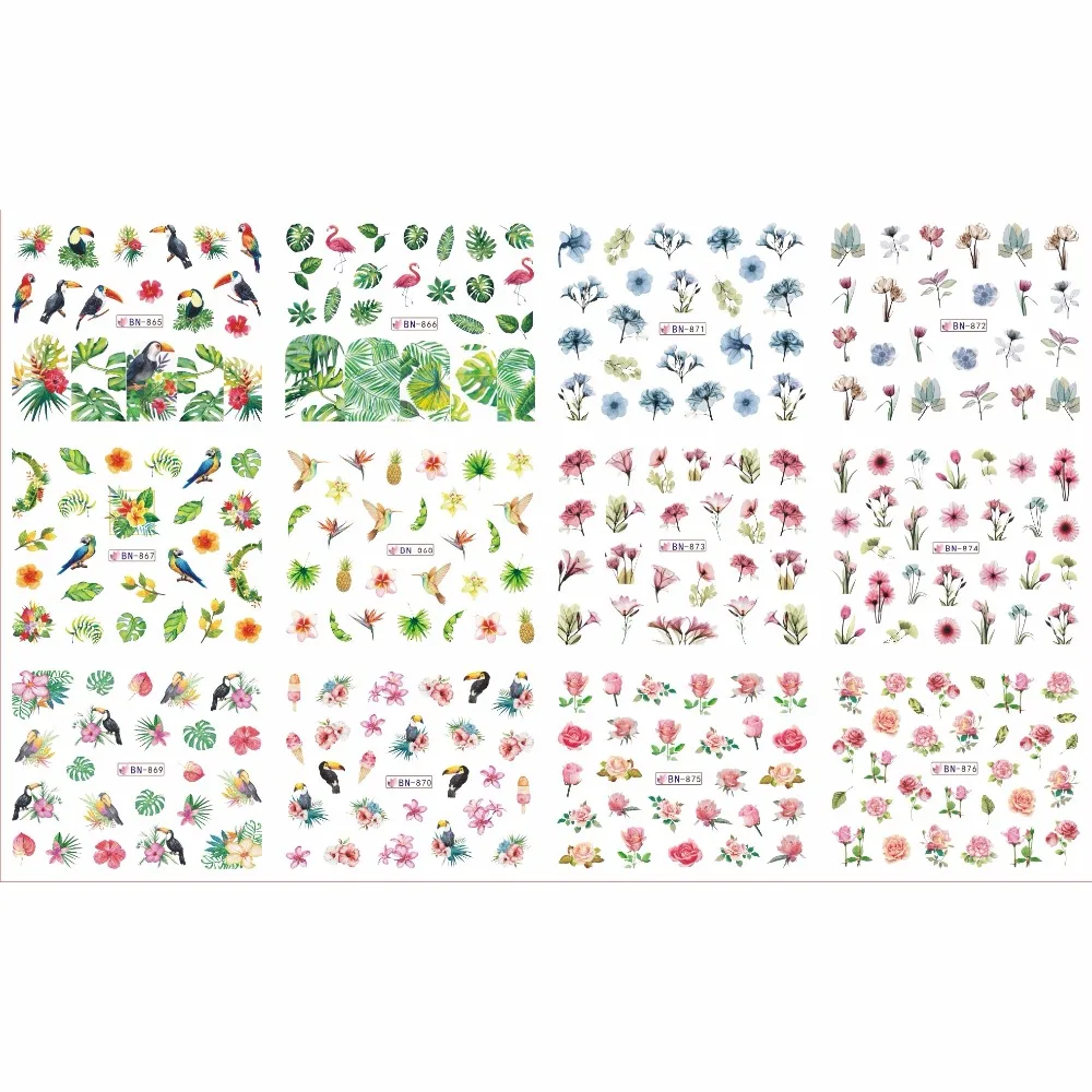 UPRETTEGO 12 упаковок/lot дизайн ногтей Красота воды Наклейка ползунок наклейки на ногти Лето Тукан птица пальмовых X-RAY FLORID комплекты BN865-876
