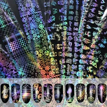 10 шт./компл. 4*20 см голографическая Звездное наклейки из фольги для ногтей с лазерной гравировкой цветка в огонь "Панда" Одуванчик "сделай сам", партия, ногтевое искусство, Переводные Стикеры