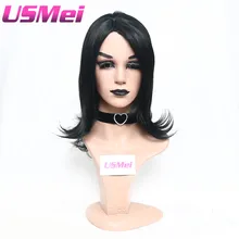 USMEI peruca pelo ondulado para las mujeres negras peluca Sintética cosplay Negro 18 pulgadas sinteticas medio largo pelucas peluca de cabello natural