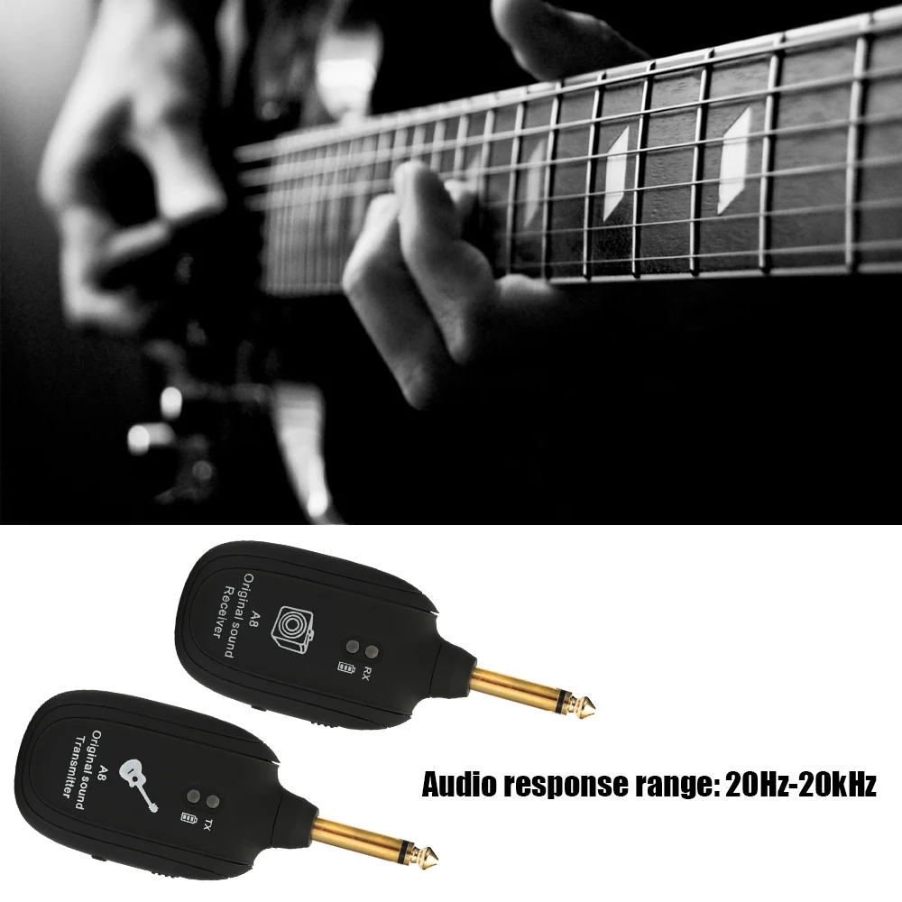 A8 UHF Беспроводной передатчик гитары ресивер декодер каналов кабельного телевидения 730 МГц 50 м Диапазон гитары Беспроводной передатчик для электрической Басс гитара скрипка