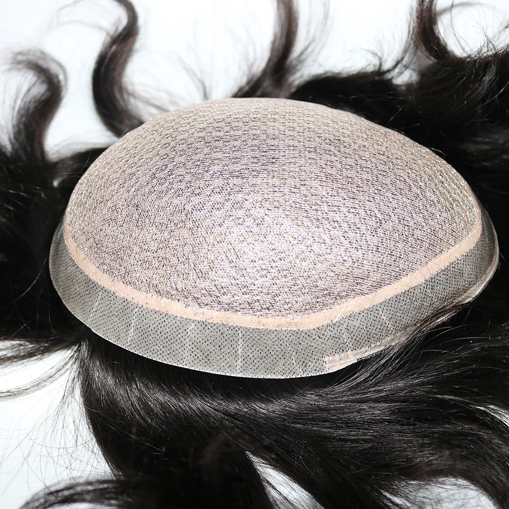 

Eversilky Silk Base With Poly Around Men Toupee Natural Scalp Looking Bleached Knots Natural hair Replacement Toupee Wigs