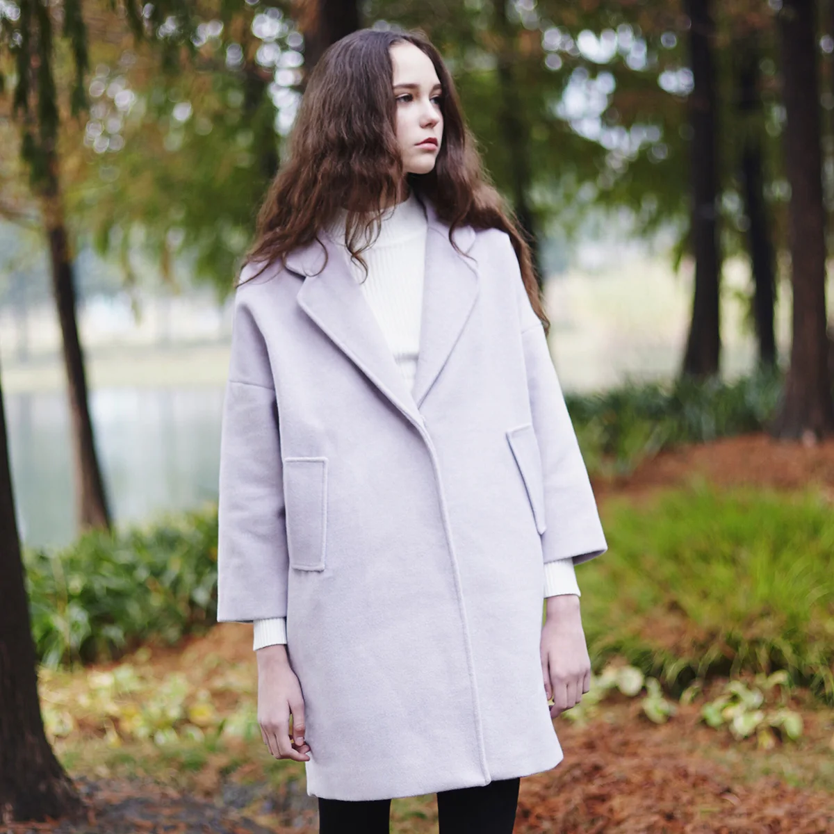 15秋と冬女性薄紫ウールコートソリッドカラー赤緩い ウール の上着 Outerwear Coat Coat Lambcoat Business Aliexpress