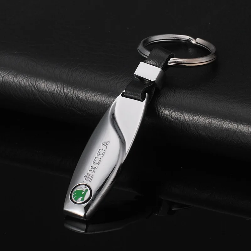 

Metal keychain Car Logo Key chain Leather Keychains Water drop shape key holder keychains for skoda