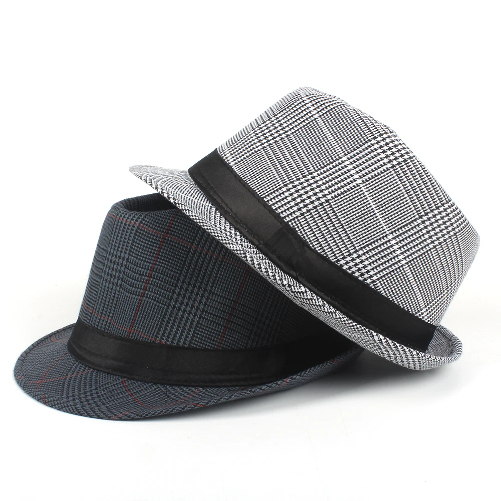 

Fashion Women Men Cotton Plaid Fedora Hat For Dad Gentleman Autumn Homburg Jazz Hat Size 58CM