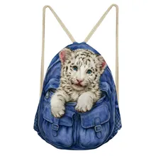 ThiKin Women Drawstring Bag 3D Cat Printed Bags Storage Cloth Polyester Bag Boys Girls Daily Casual Bag Book Bunch Pocket