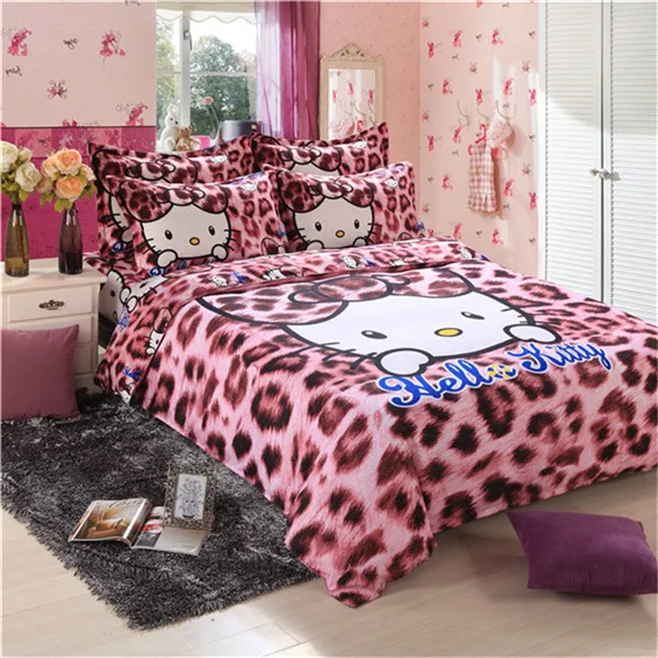 Fashion Leopard Print Hello Kitty Bedding Sets for Adult/Kids Gift 3 ...