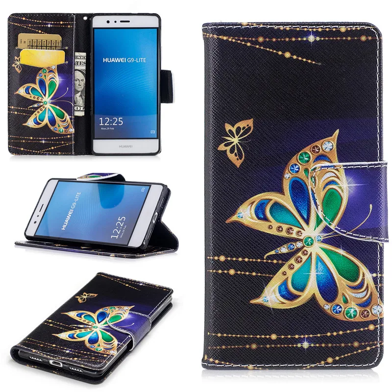 For Funda Huawei P9 LITE flowers Panda owl butterfly Stand Holder Wallet PU Leather Phone Case Protection shell/Card Slots cover | Мобильные