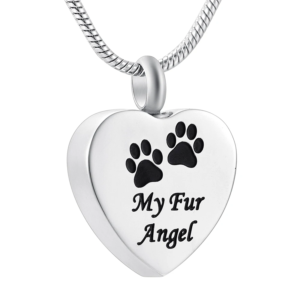 Ijd9095 My Fur Angel Paw Print Heart Cremation Pendant Memorial Jewelry