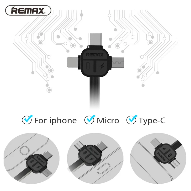 

REMAX 3 in 1 TPE USB cable Type C to Micro USB For Xiaomi Redmi fast charging data Transfer charger 8pin cable for iPhone X 6 7