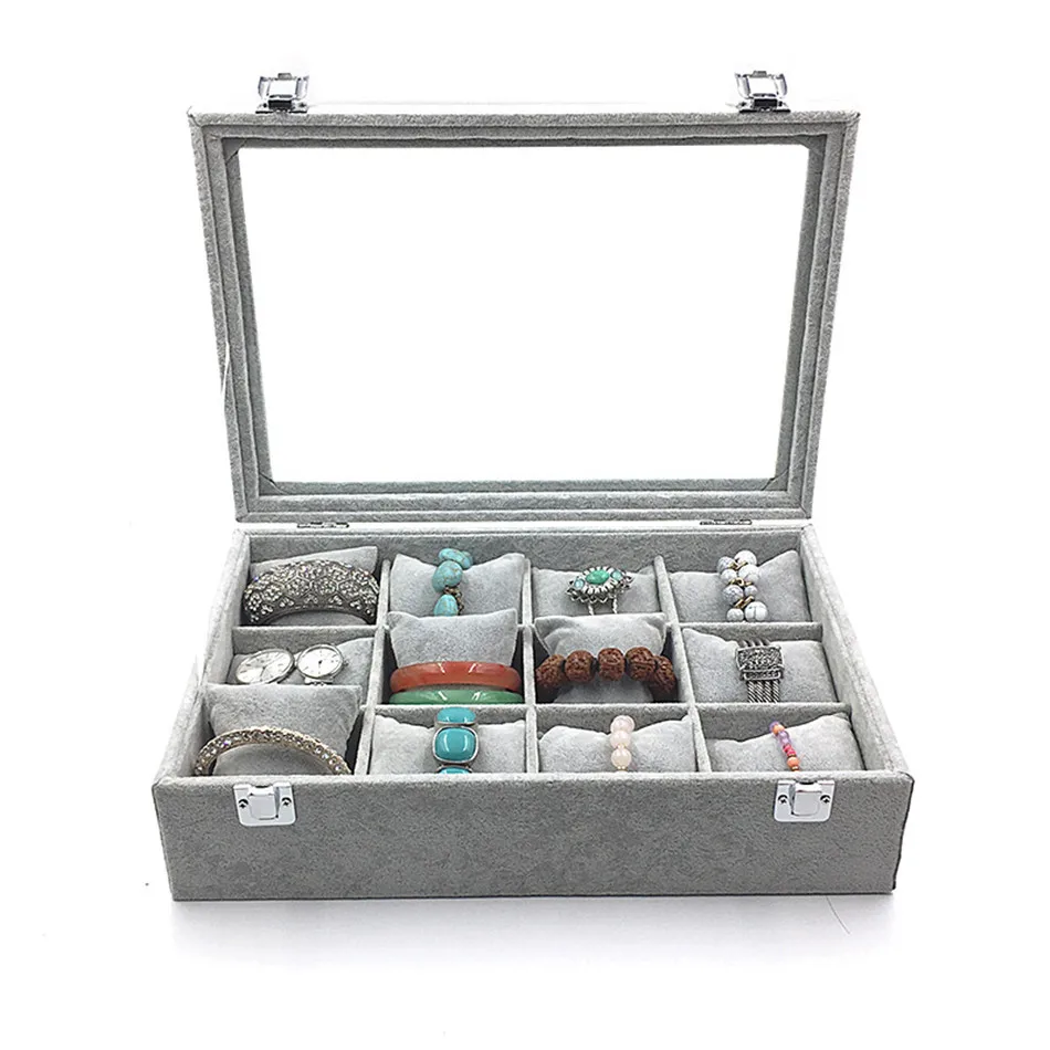

VOGVIGO Hot Sale! 12 Grids Suede Watch Jewelry Box Casket Watch Bracelets Jewelry Display Storage Boxes Organizer