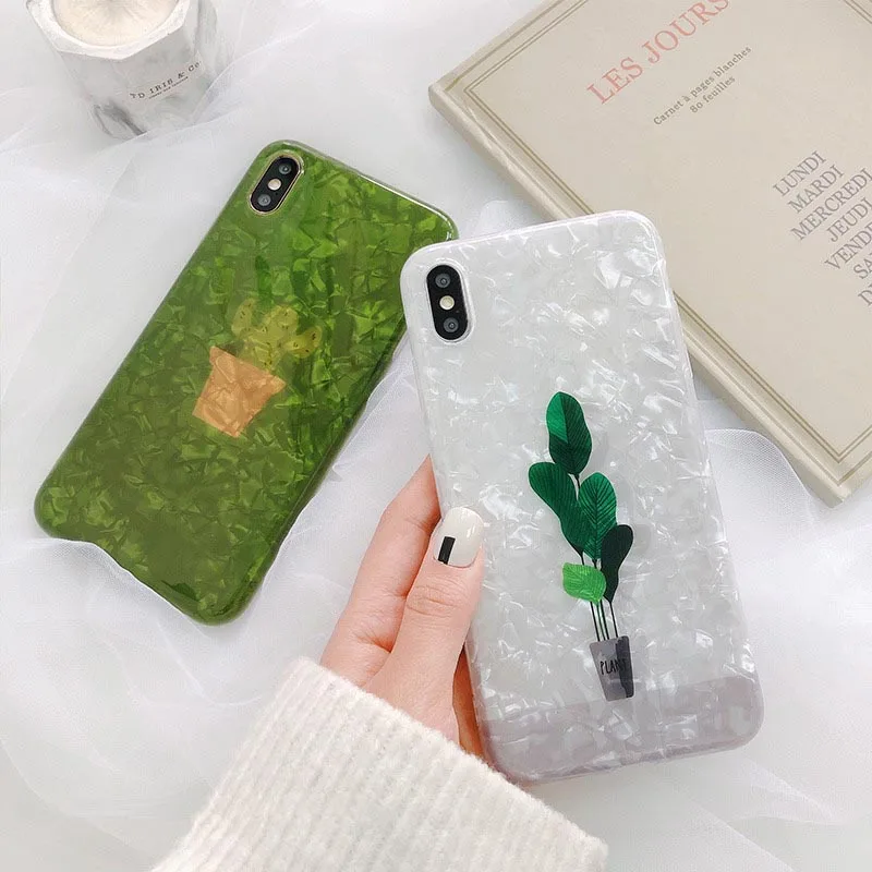 

Shell pattern phone case for iPhone6 6S 7 Plant pot for phone case for iPhone7P 8 8P Luxurious phone case for iPhoneX XS
